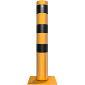 Barrier bollard | Steel tube  152 x 3.2 mm | stationary | for dowel fixing | hot-dip galvanized and coated yellowwith three black stripes | total length: 1500 mm | with signal on inclination